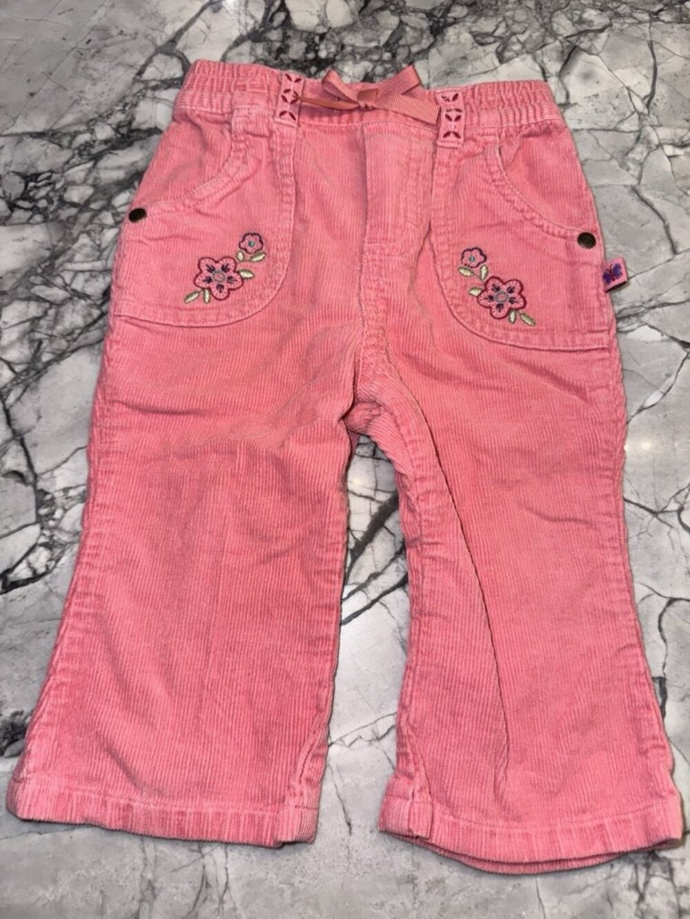 Vintage 90s OshKosh B'gosh Pink Corduroy Pants Floral Embroidered 12M Baby Girl